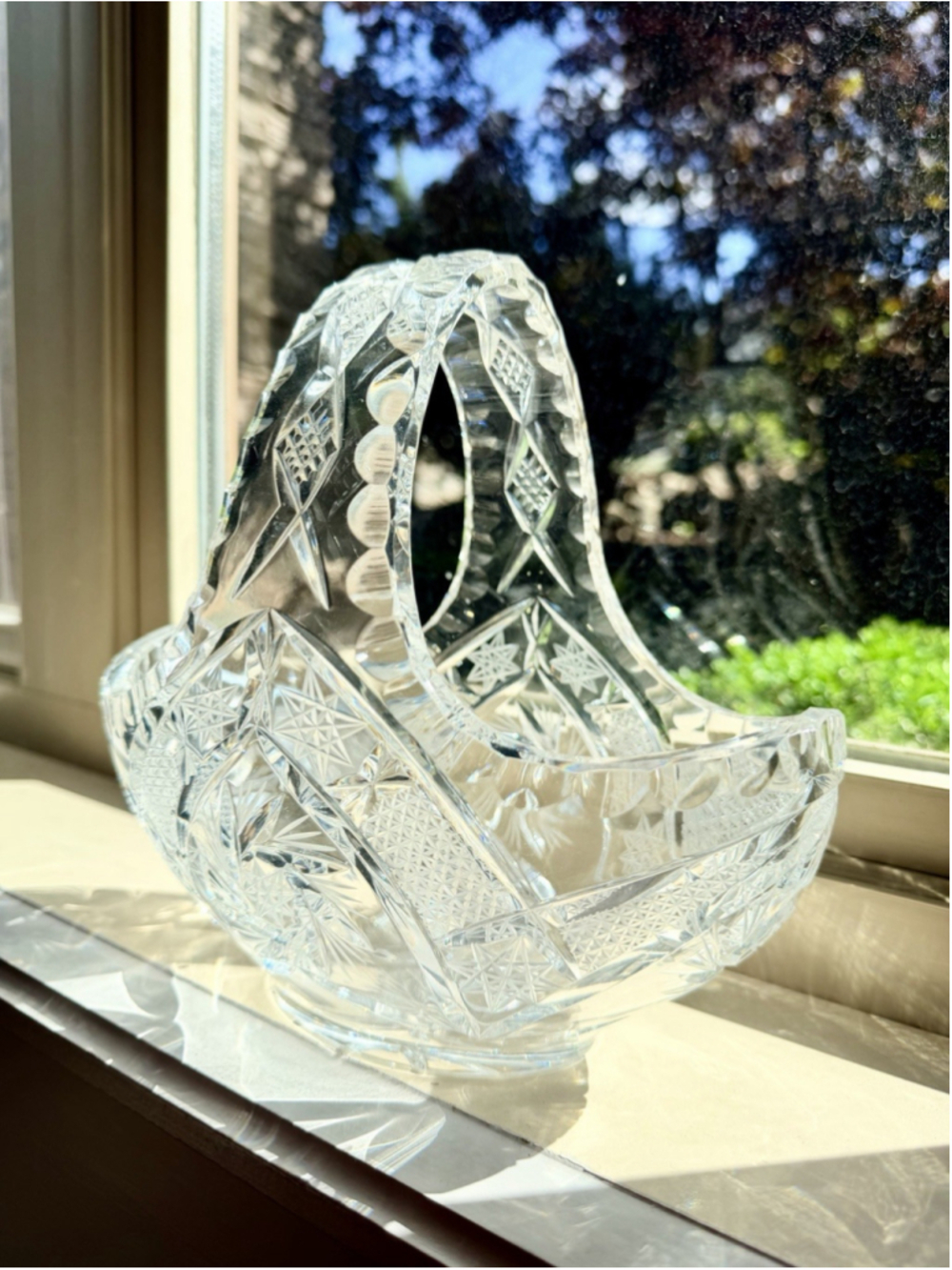 Exquisite Heavy American Brilliant Period(ABP) Cut Crystal Basket 8”x8”